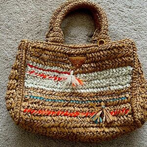 Prada Canapa Raffia Convertible Small Tote
